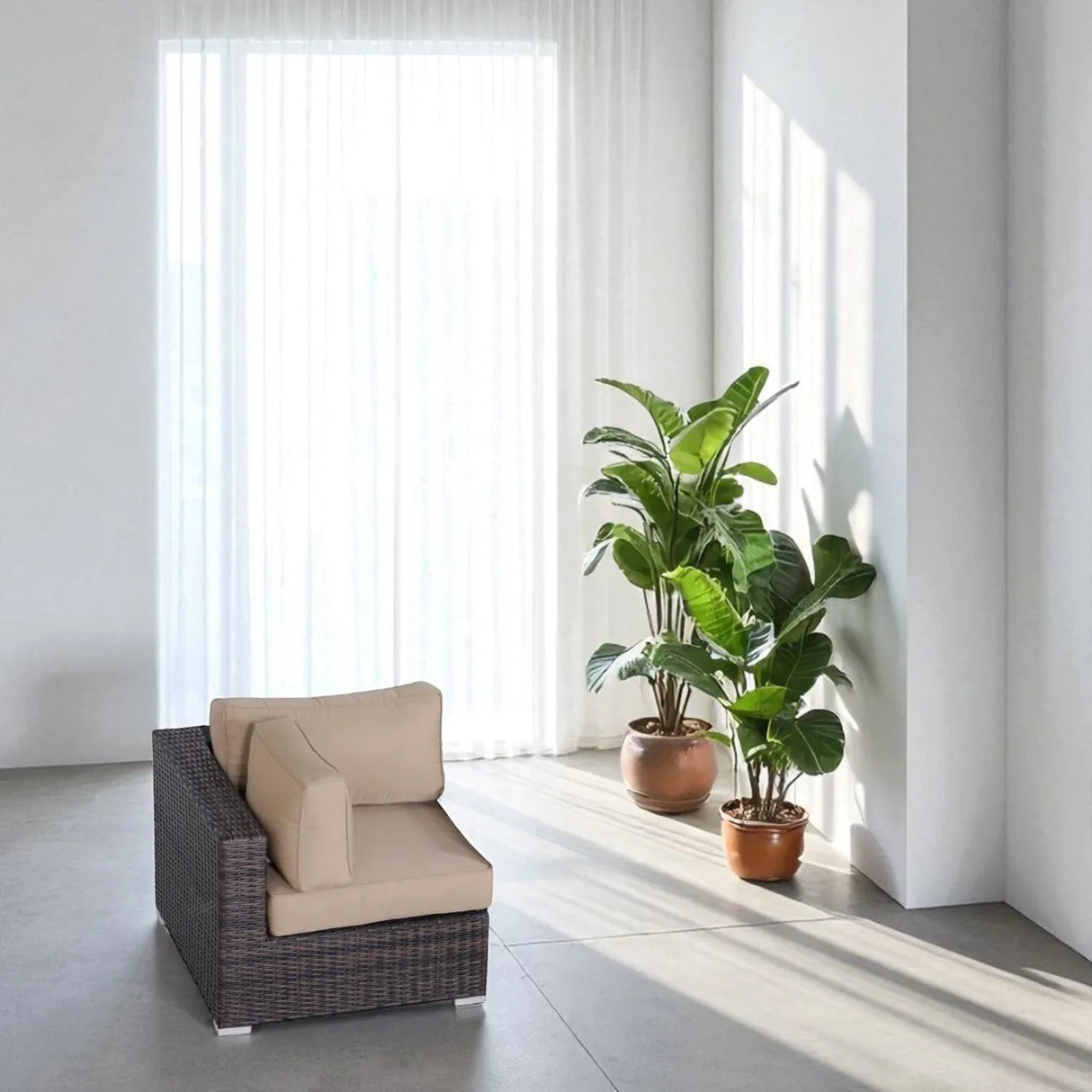 Outdoor 33-Inch Wicker Corner Wedge With Cushions - Omega Lifestyles