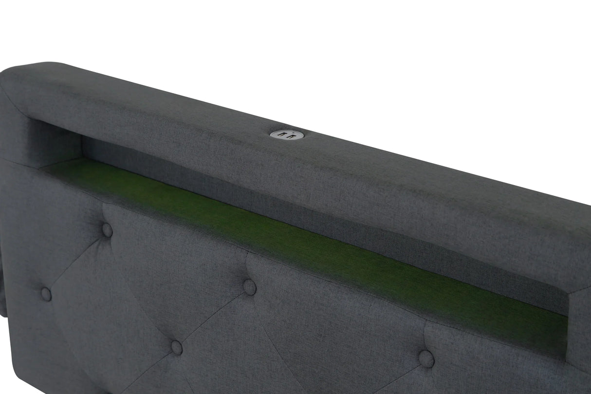 Twin Upholstered Bed Frame With Storage Drawers And USB Charging - Omega Lifestyles