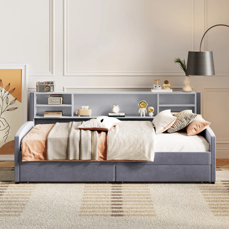 Twin Velvet Upholstered Platform Bed With Storage Drawers - Omega Lifestyles