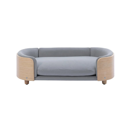 Scandinavian Solid Wood Elevated Pet Sofa Bed With Velvet Cushion - Omega Lifestyles