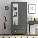 Retro Steel Armoire Wardrobe Closet With Mirror And Drawers - Omega Lifestyles