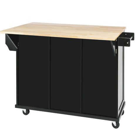 Kitchen Cart With Rubber Wood Drop-Leaf Countertop Storage - Omega Lifestyles