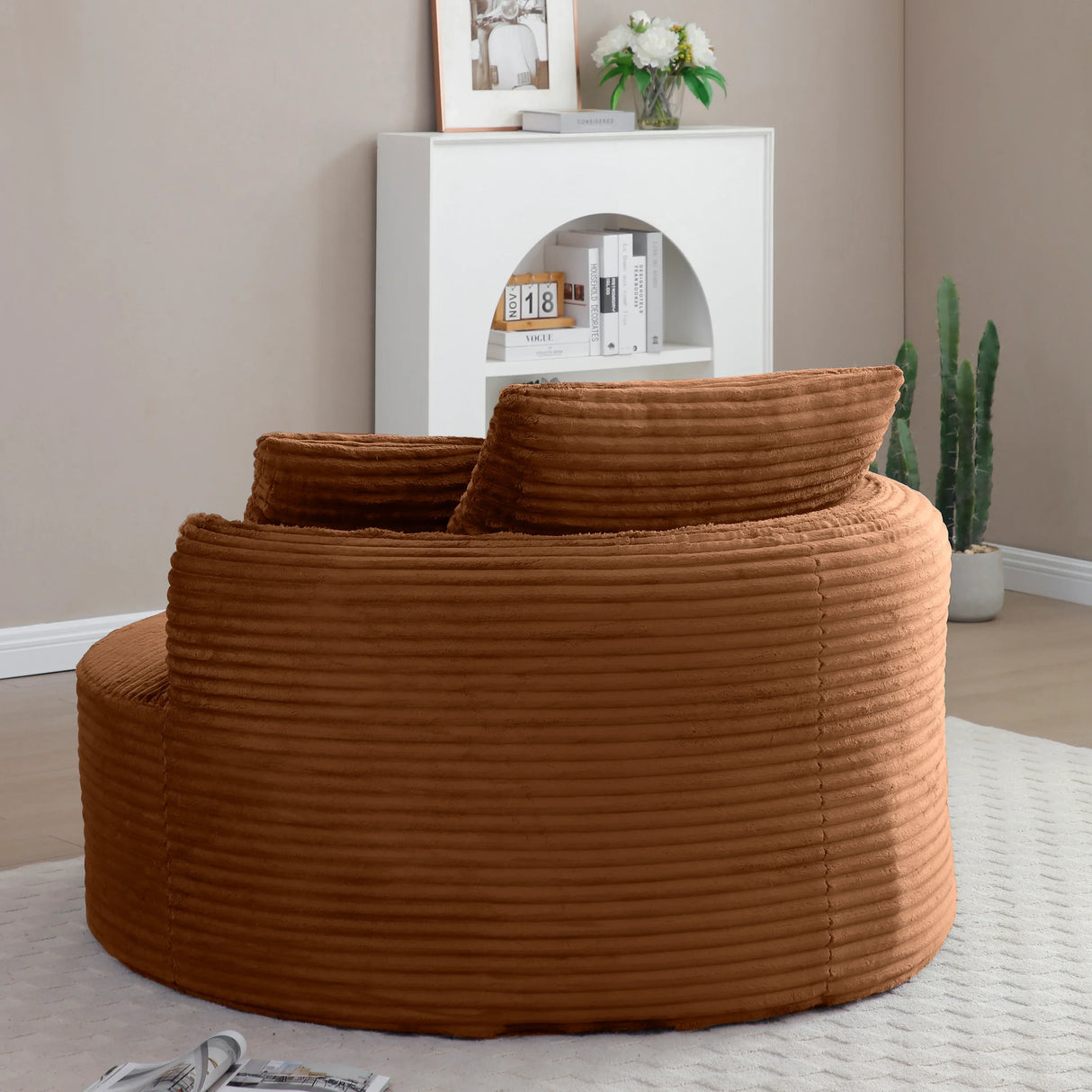 Modern Corduroy Boneless Floor Round Chair With Pillows - Omega Lifestyles