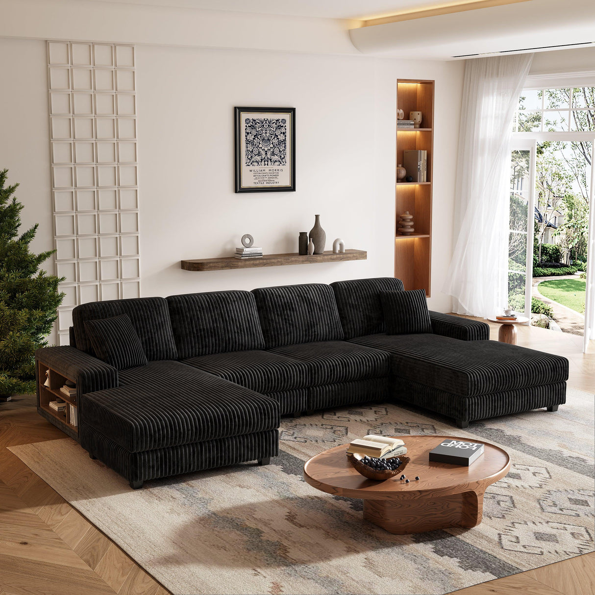 Convertible U-Shaped Corduroy Fabric 4-Seat Sofa - Omega Lifestyles