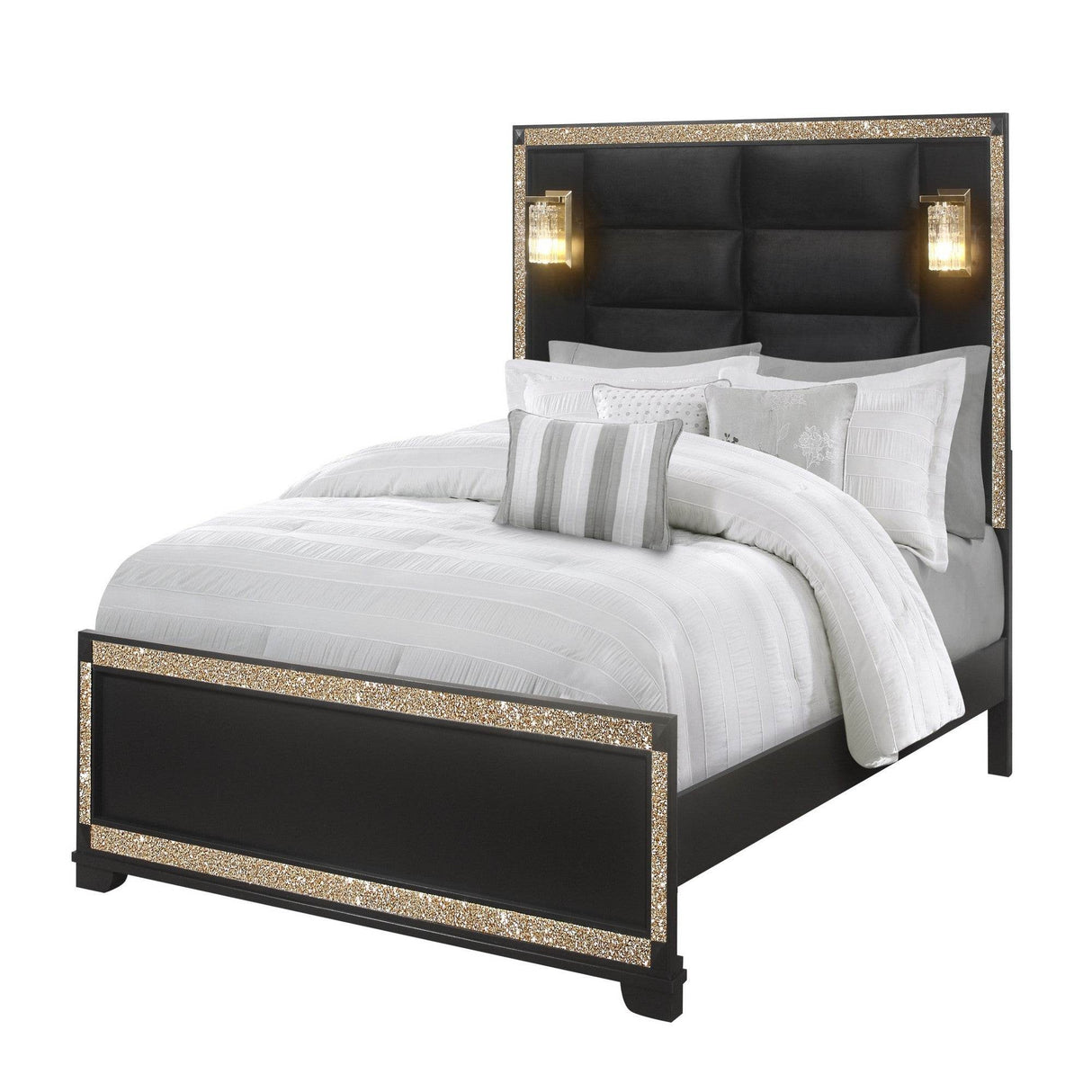 Contemporary King Wood Bed Frame With Glitter Detail - Omega Lifestyles