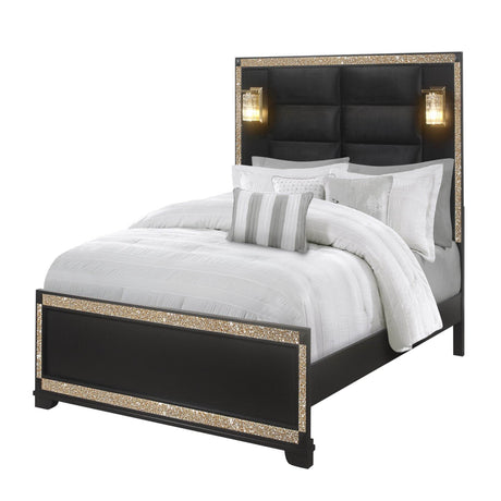 Contemporary King Wood Bed Frame With Glitter Detail - Omega Lifestyles