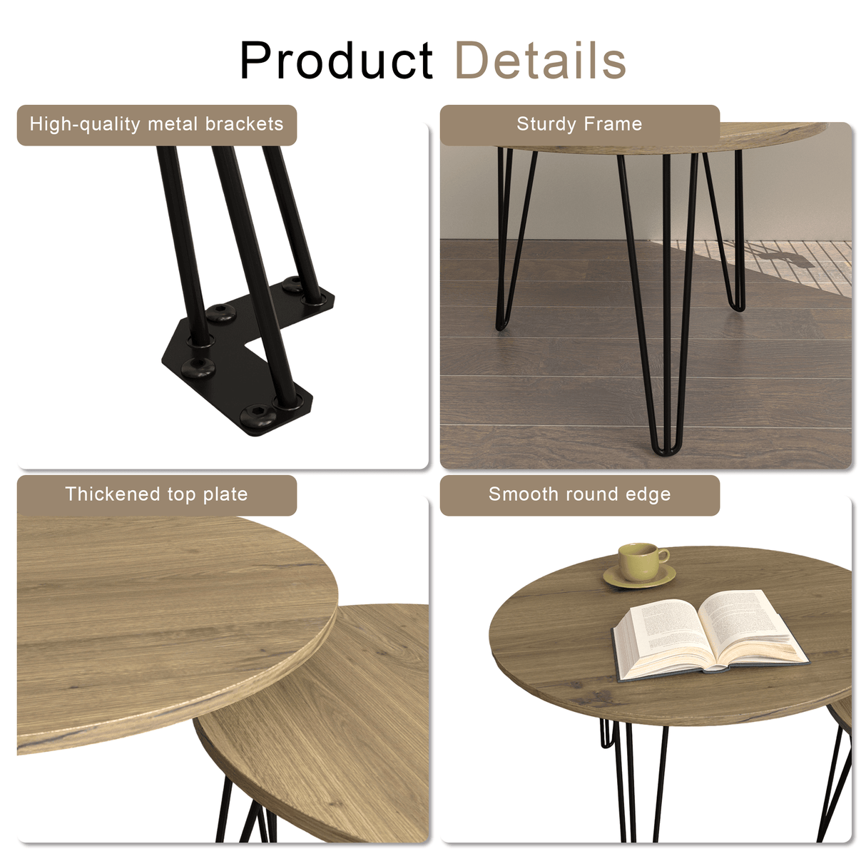 Set of 2 Rustic Brown Round Nesting Coffee Tables - Sleep Galleria
