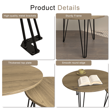 Set of 2 Rustic Brown Round Nesting Coffee Tables - Sleep Galleria