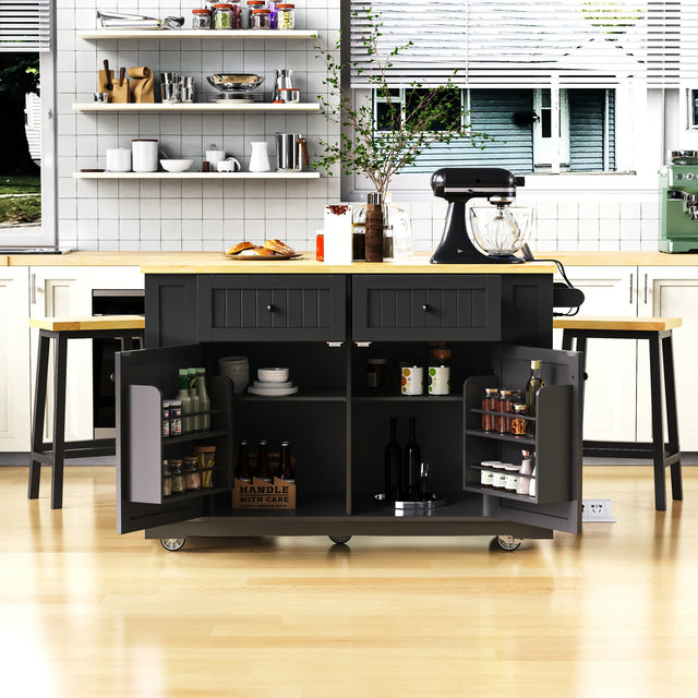 48-Inch Classic Kitchen Island Cart With Bar Stools - Omega Lifestyles