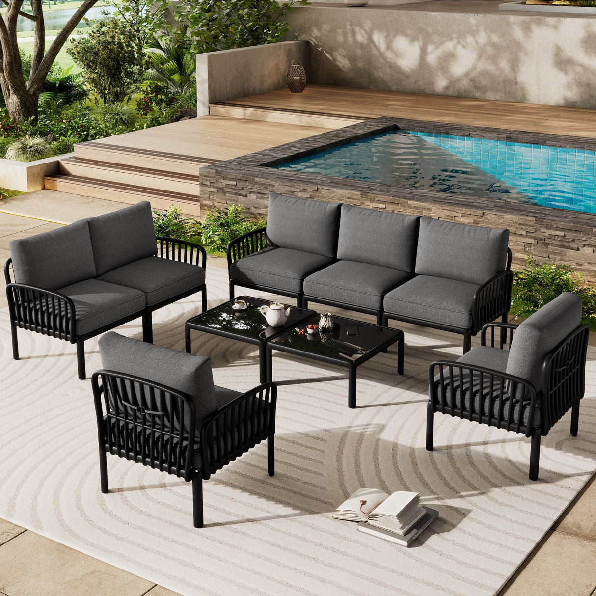 9-Piece Modern Outdoor Patio Sectional Sofa Set