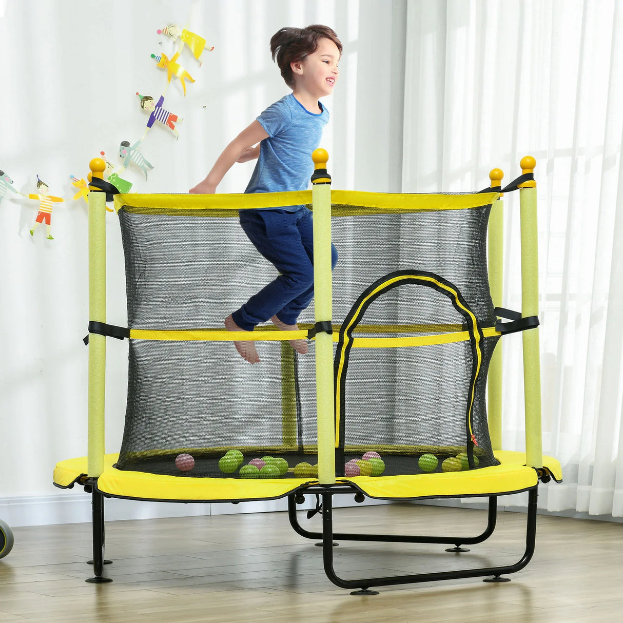Kids 55-Inch Toddler Trampoline With Safety Enclosure Ball Pit - Omega Lifestyles
