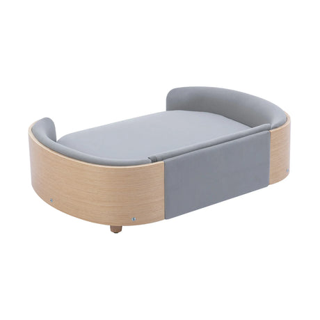 Scandinavian Solid Wood Elevated Pet Sofa Bed With Velvet Cushion - Omega Lifestyles