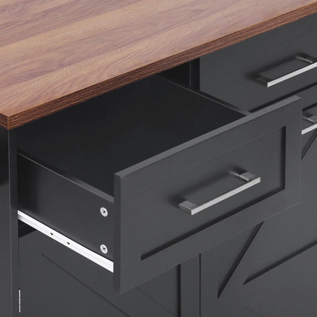 Farmhouse MDF Kitchen Island With Drop Leaf And Storage - Omega Lifestyles