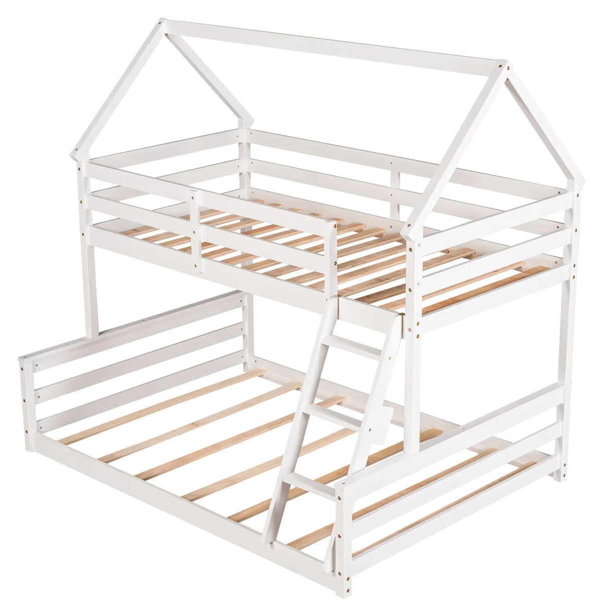 Twin Over Full Pine Wood House Bunk Bed With Ladder - Omega Lifestyles