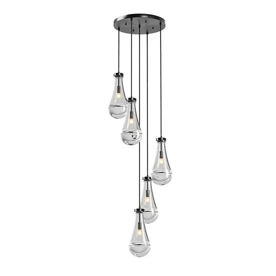 5-Light Adjustable Raindrop Glass Cluster Pendant Chandelier - Omega Lifestyles