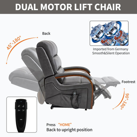 Power Lift Recliner Chair With Heat Massage and Wood Armrests - Omega Lifestyles