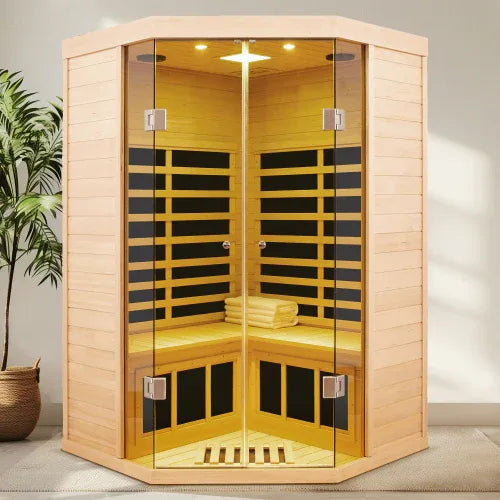 Far Infrared Carbon Crystal Pentagonal Solid Wood Sauna - Omega Lifestyles