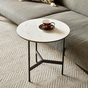 Small Round Waterproof Sintered Stone End Table - Omega Lifestyles