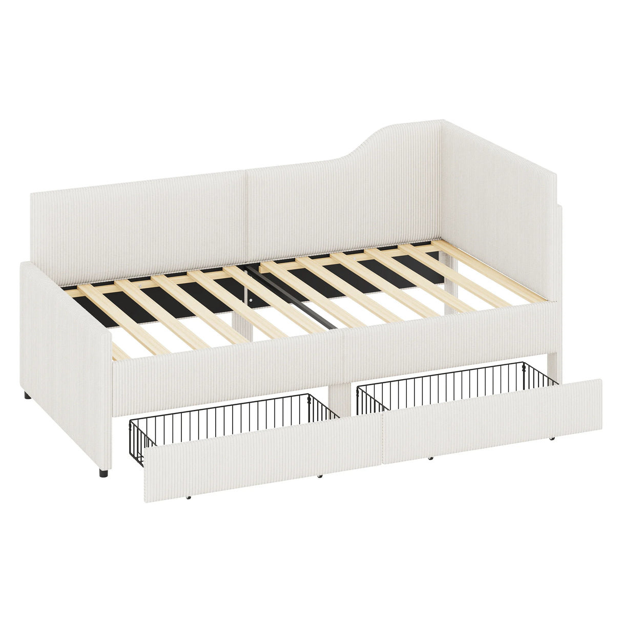 Twin L-Shaped Corduroy Upholstered Daybed With Storage Drawers - Omega Lifestyles