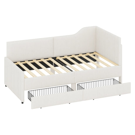 Twin L-Shaped Corduroy Upholstered Daybed With Storage Drawers - Omega Lifestyles