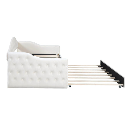 Twin Velvet Tufted Upholstered Daybed With Trundle And USB Charging - Omega Lifestyles