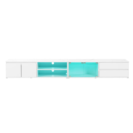 Modern App-Controlled LED Light White Marble TV Stand - Omega Lifestyles