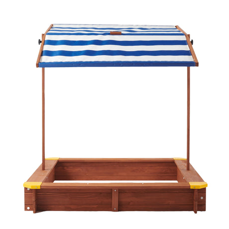Wooden Kids Sandbox With Adjustable Canopy And Black Liner - Omega Lifestyles