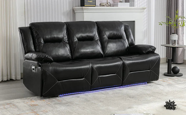 Manual Black Leather Gel Recliner Chair With LED Light Strip - Omega Lifestyles