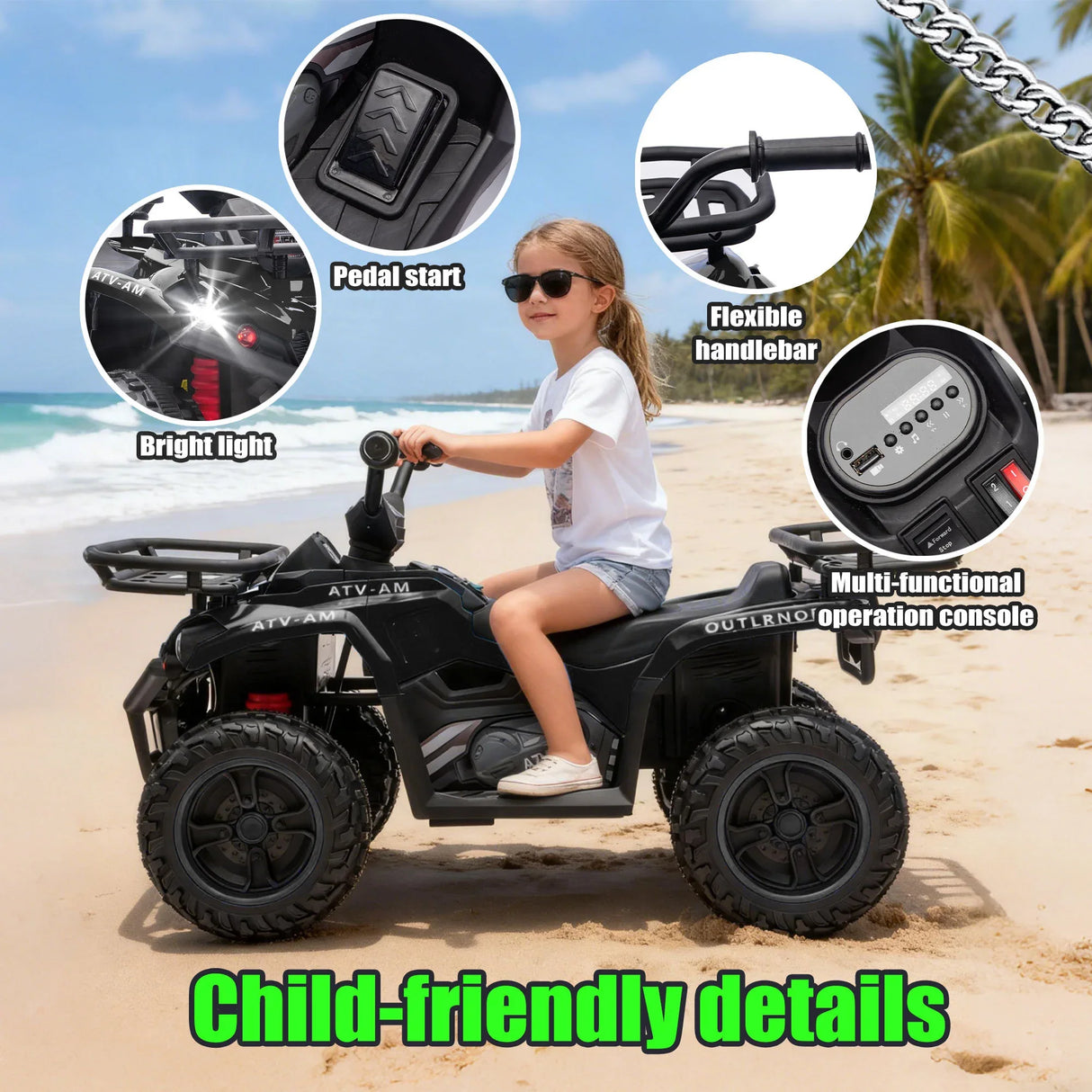 24V High-Power Kids Ride-On ATV With Storage Racks - Omega Lifestyles