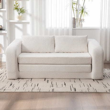 Convertible Chenille Foam Loveseat Sofa Bed With Pillows - Omega Lifestyles