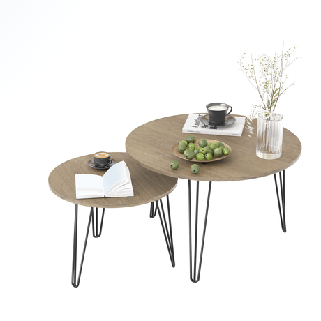 Set of 2 Rustic Brown Round Nesting Coffee Tables - Sleep Galleria