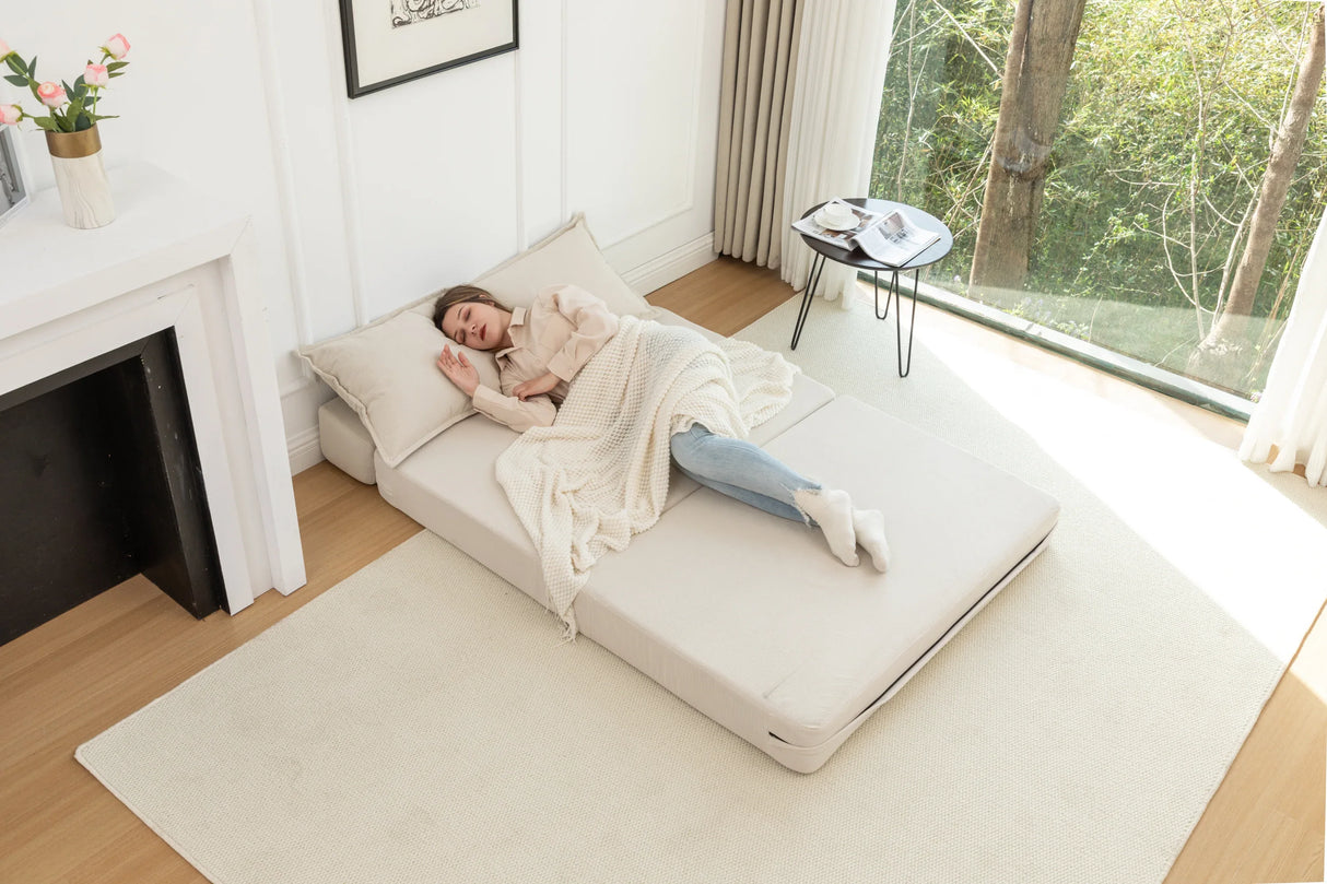 Foldable Corduroy Convertible Sofa Bed With Lumbar Pillow - Omega Lifestyles