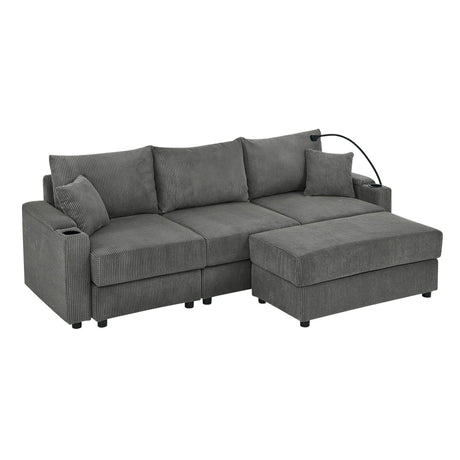 Modern Corduroy L-Shaped Armless 4-Seat Sofa - Omega Lifestyles