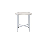White Oak Metal Frame Round KD End Table 24-Inch - Omega Lifestyles
