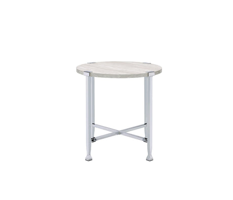 White Oak Metal Frame Round KD End Table 24-Inch - Omega Lifestyles
