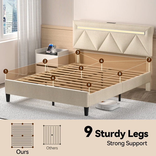 Full 54-Inch Adjustable Faux Leather Memory Foam Full Bed Frame - Omega Lifestyles