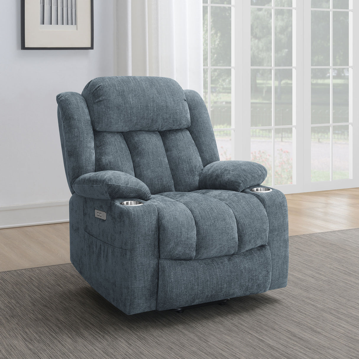 Slate Blue Upholstered Plush Power Lift Recliner