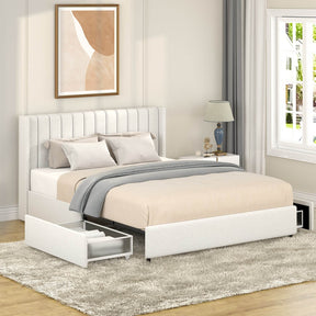 Ivory Boucle Upholstered Bed Frame With Two Drawers - Omega Lifestyles
