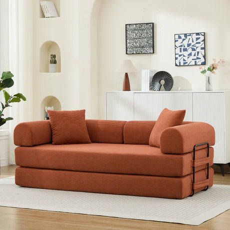 Corduroy Folding Sofa Bed With Foam Mattress And Pillows - Omega Lifestyles