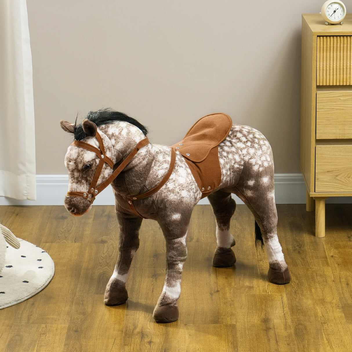 Realistic Ride-On Horse Toy With Saddle And Sound - Omega Lifestyles