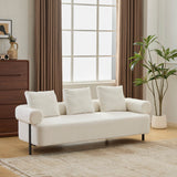 Modern 3-Seater Beige Boucle Upholstered Sofa With Pillows - Omega Lifestyles