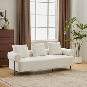 Modern 3-Seater Beige Boucle Upholstered Sofa With Pillows - Omega Lifestyles