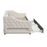 Twin XL Linen Upholstered Daybed With LED Lighting And Drawers - Omega Lifestyles