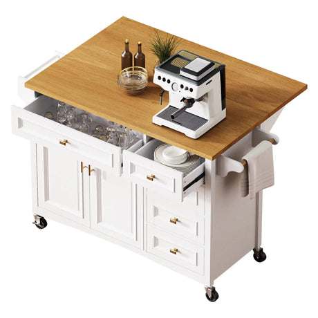 Classic Vintage Embossed White Kitchen Island On Wheels - Omega Lifestyles