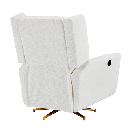 Boucle Upholstered Beige Power Recliner Chair With Swivel - Omega Lifestyles