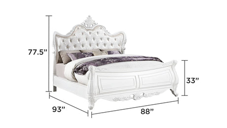 Traditional Velvet Upholstered White Wood King Bed Frame - Omega Lifestyles