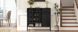 Black Woven Door Buffet Cabinet With Adjustable Storage - Omega Lifestyles