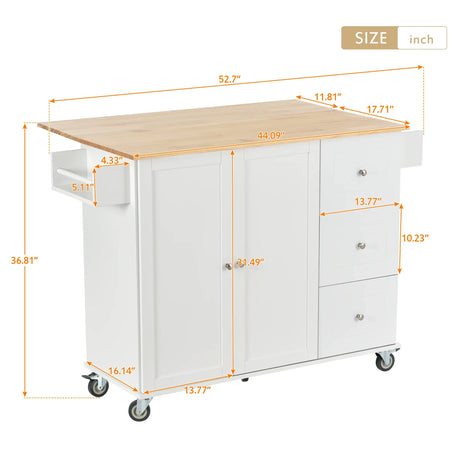 Rolling Mobile Kitchen Island With Solid Wood Top And Storage Cabinet - Omega Lifestyles