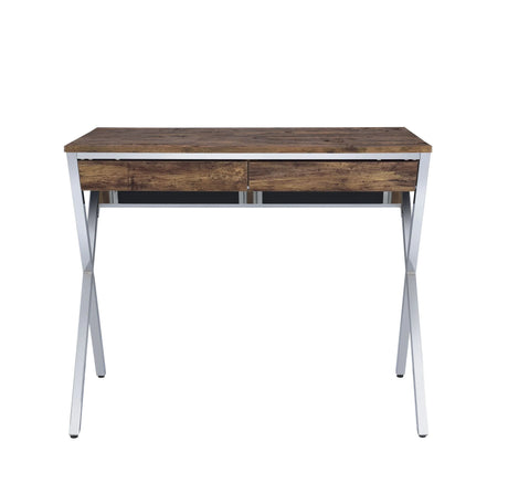 Weathered Oak Chrome Finish Writing Desk With Storage - Omega Lifestyles
