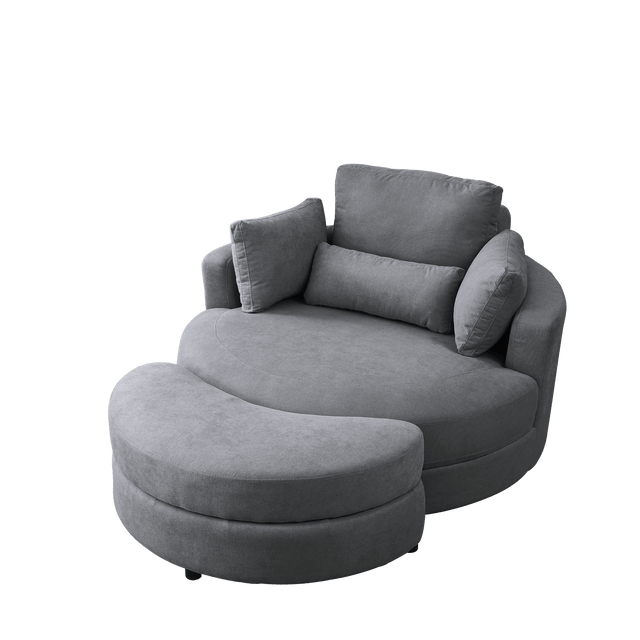 Modern Dark Grey Swivel Fabric Lounge Chair with Ottoman - Omega Lifestyles
